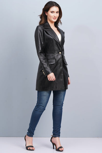 100% Leather Women Emma Coat - Black | WX99