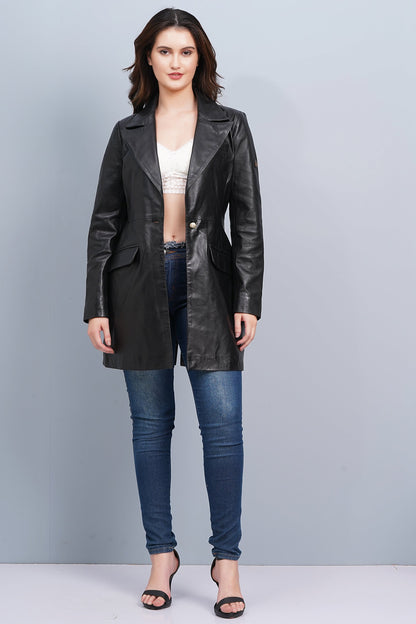 100% Leather Women Emma Coat - Black | WX99