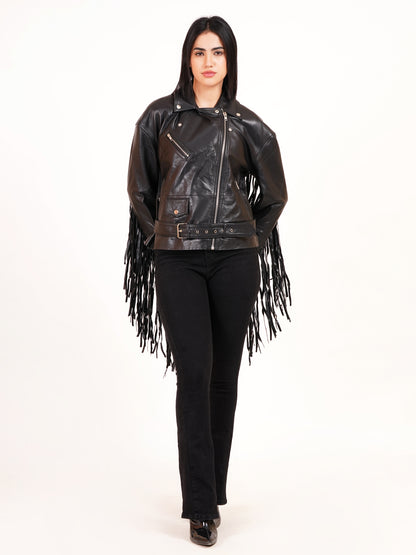 100% LEATHER OVERSIZED FINGES BIKER | WX 014