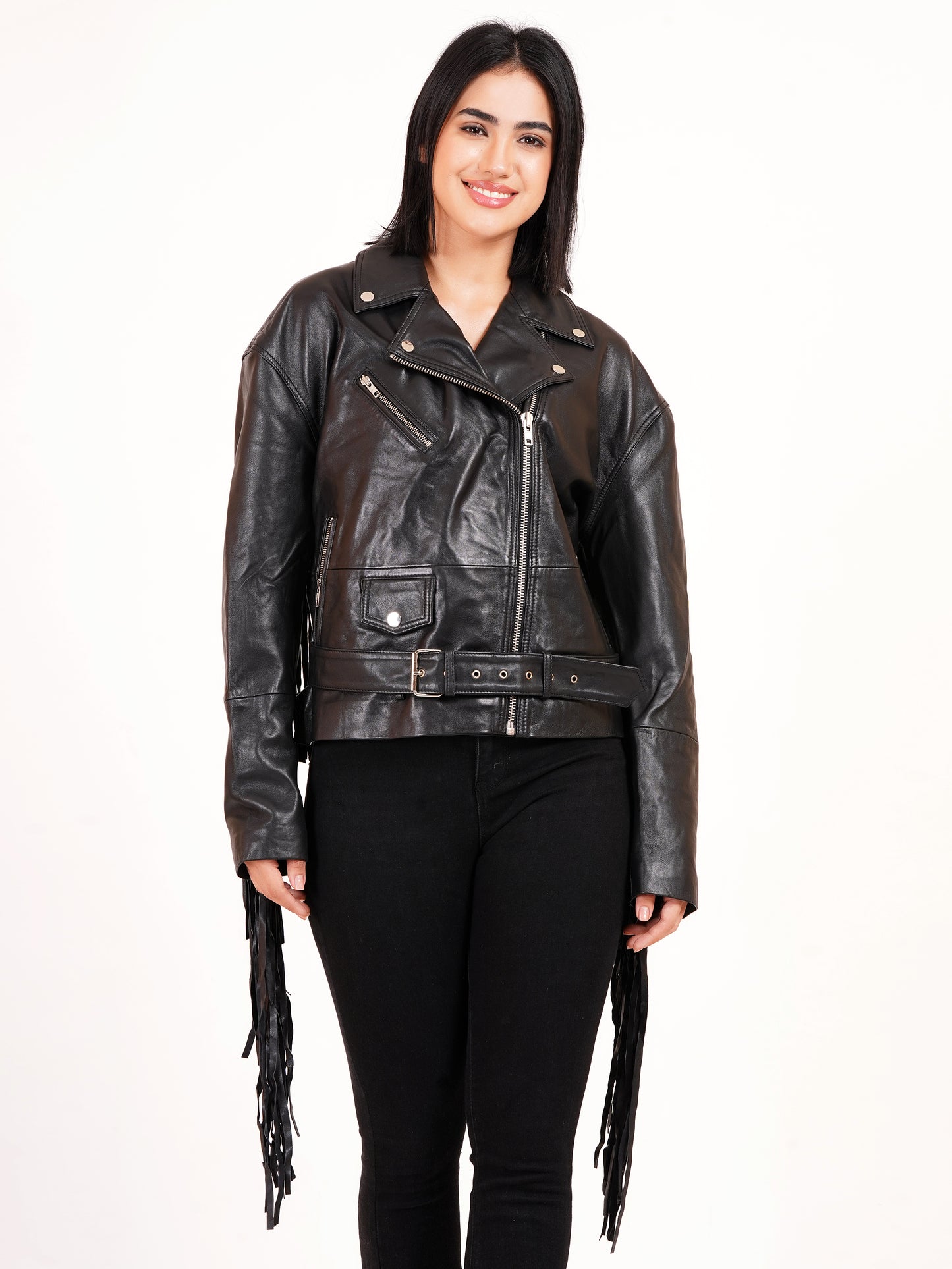 100% LEATHER OVERSIZED FINGES BIKER | WX 014