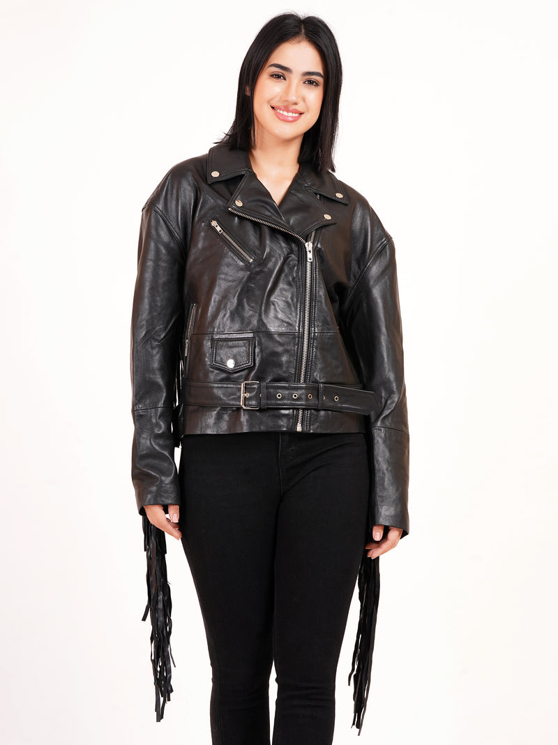 100% LEATHER OVERSIZED FINGES BIKER | WX 014