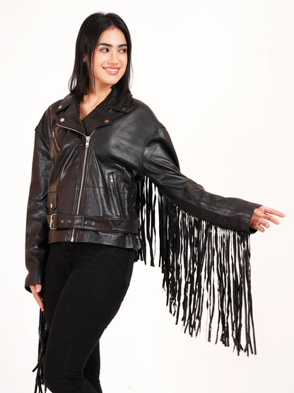 100% LEATHER OVERSIZED FINGES BIKER | WX 014