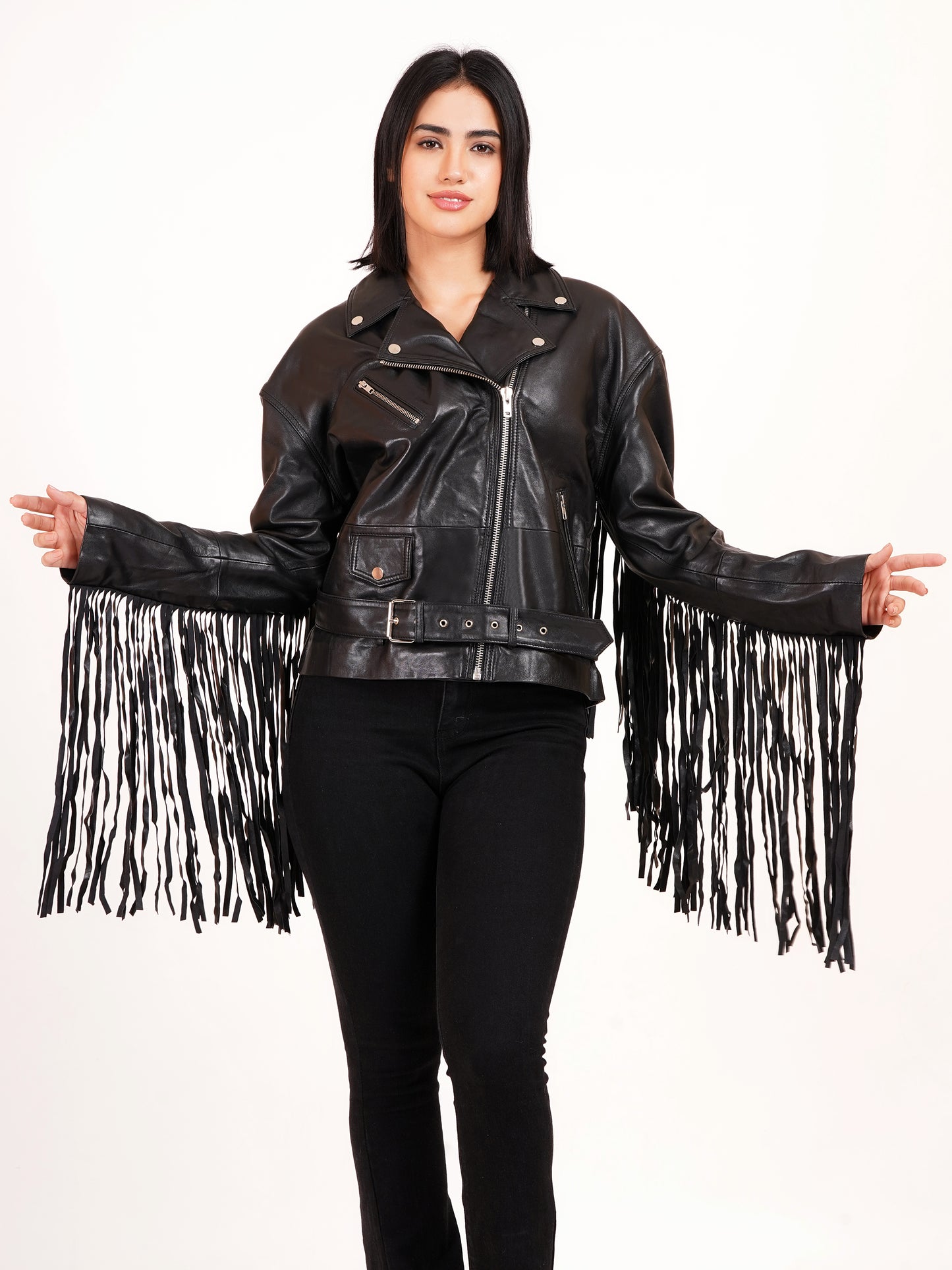100% LEATHER OVERSIZED FINGES BIKER | WX 014