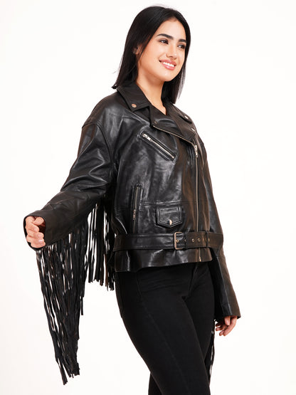 100% LEATHER OVERSIZED FINGES BIKER | WX 014