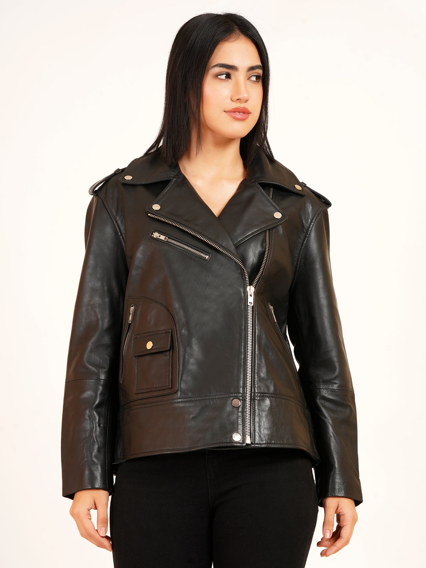 100% Leather Oversized Biker Jacket | WX015