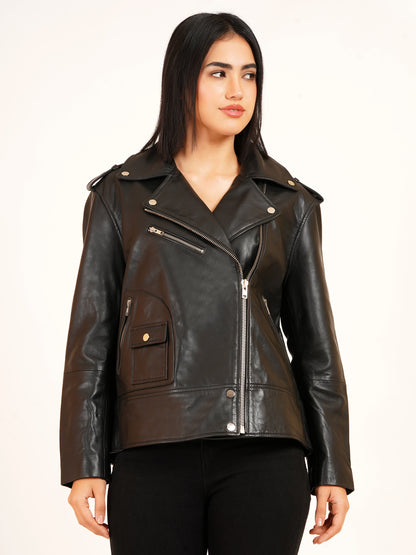 100% Leather Oversized Biker Jacket | WX015