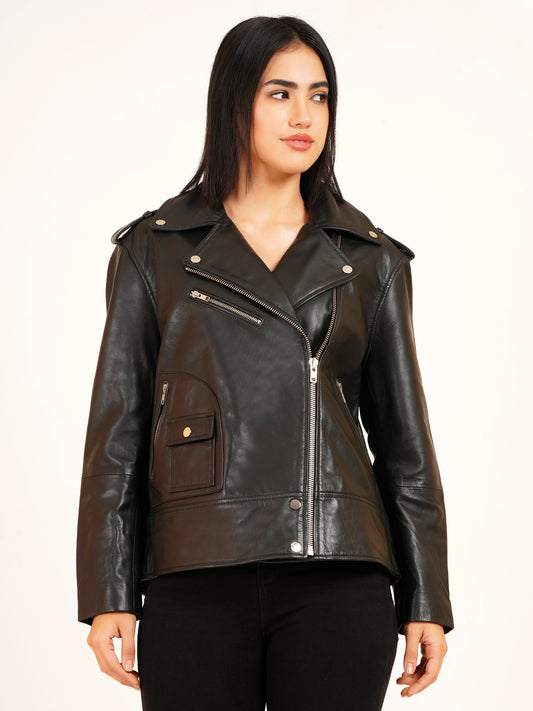 100% Leather Oversized Biker Jacket | WX015