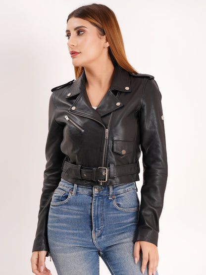 100% LEATHER CROP BIKER ALEX JACKET | WX 21