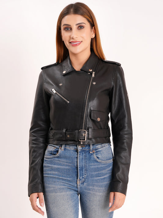 100% LEATHER CROP BIKER ALEX JACKET | WX 21