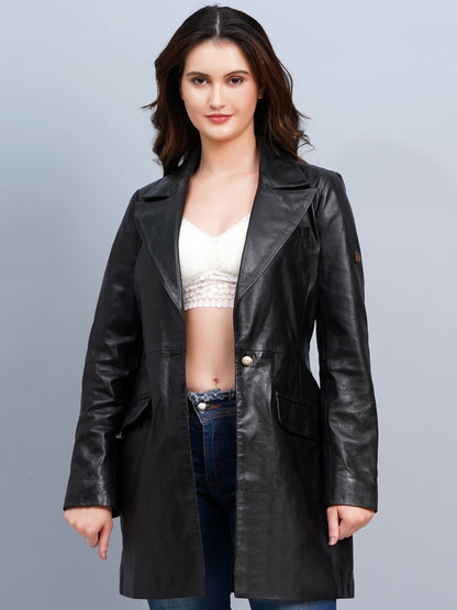 100% Leather Women Emma Coat - Black | WX99