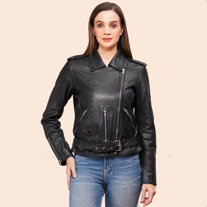 100% Leather Motorcycle Flap Pocket Jacket - Black | WX88