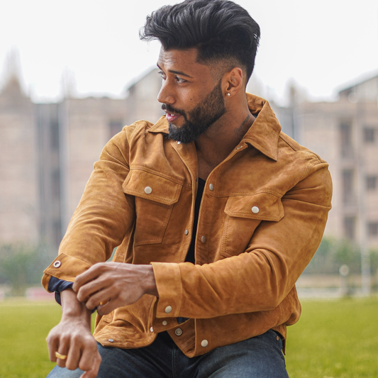 100% Leather Italian suede Trucker Jacket | MX 112
