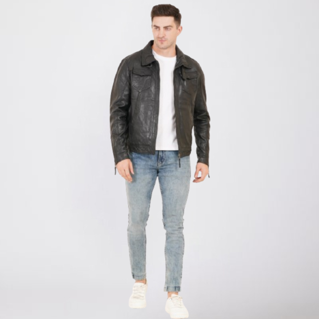 100% HEAVY WASHED SILVY COLLAR JACKET - | MX92