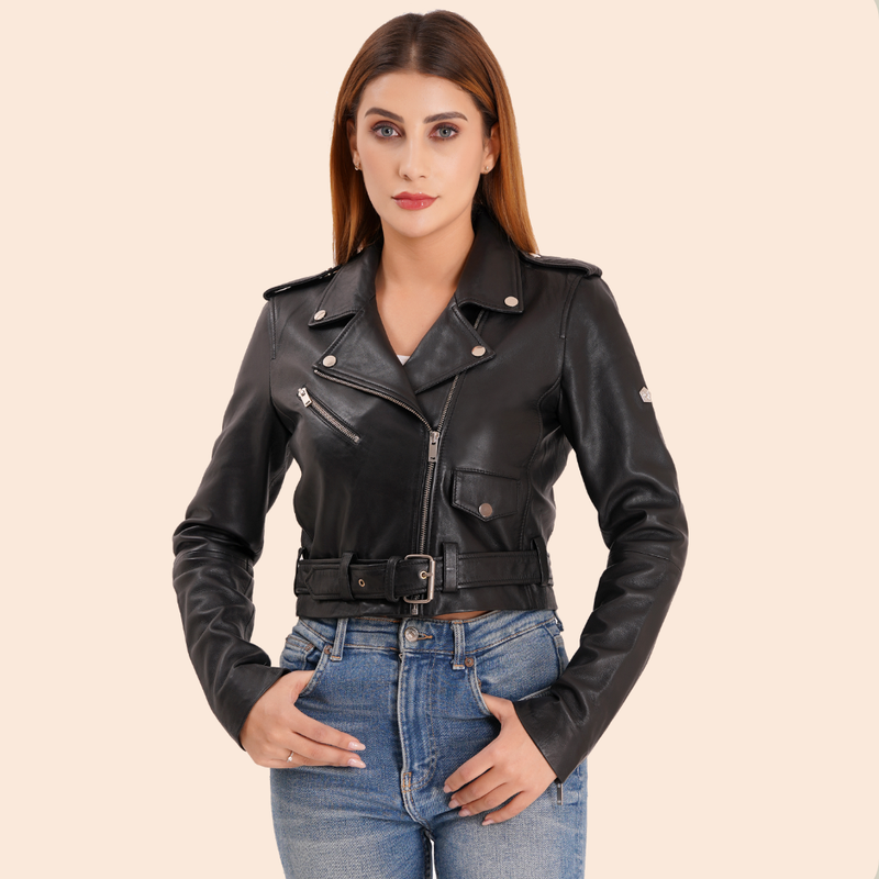 100% LEATHER CROP BIKER ALEX JACKET | WX 21