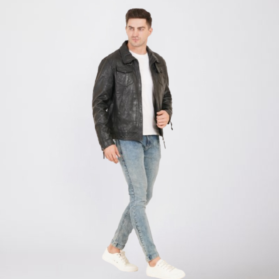100% HEAVY WASHED SILVY COLLAR JACKET - | MX92