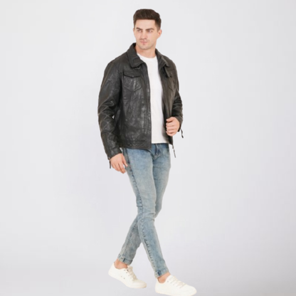 100% HEAVY WASHED SILVY COLLAR JACKET - | MX92