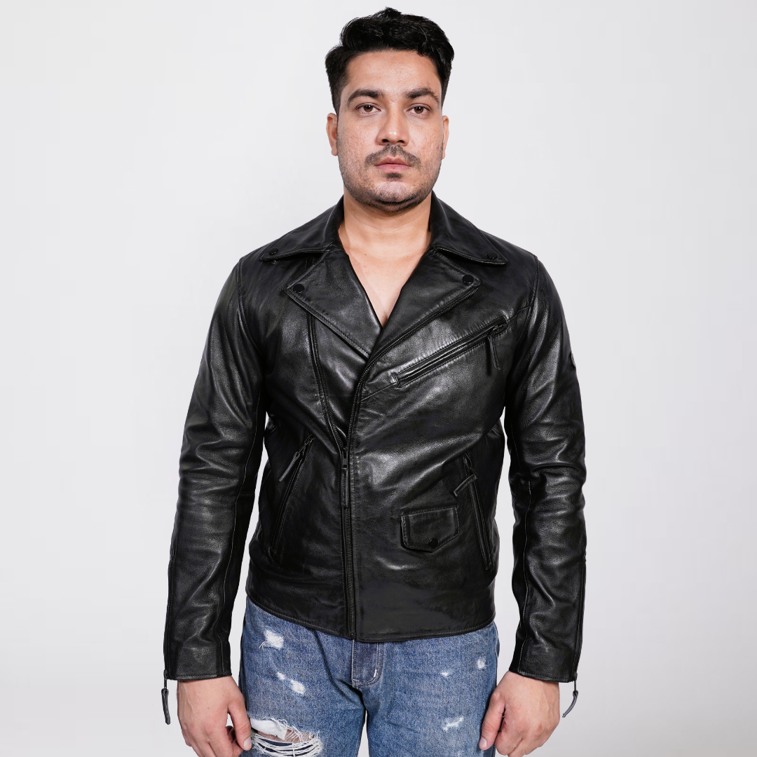 100% LEATHER MOTORCYCLE FLAP PACKET BIKER MX 54 (BLK OXODIZED ZIPPER)