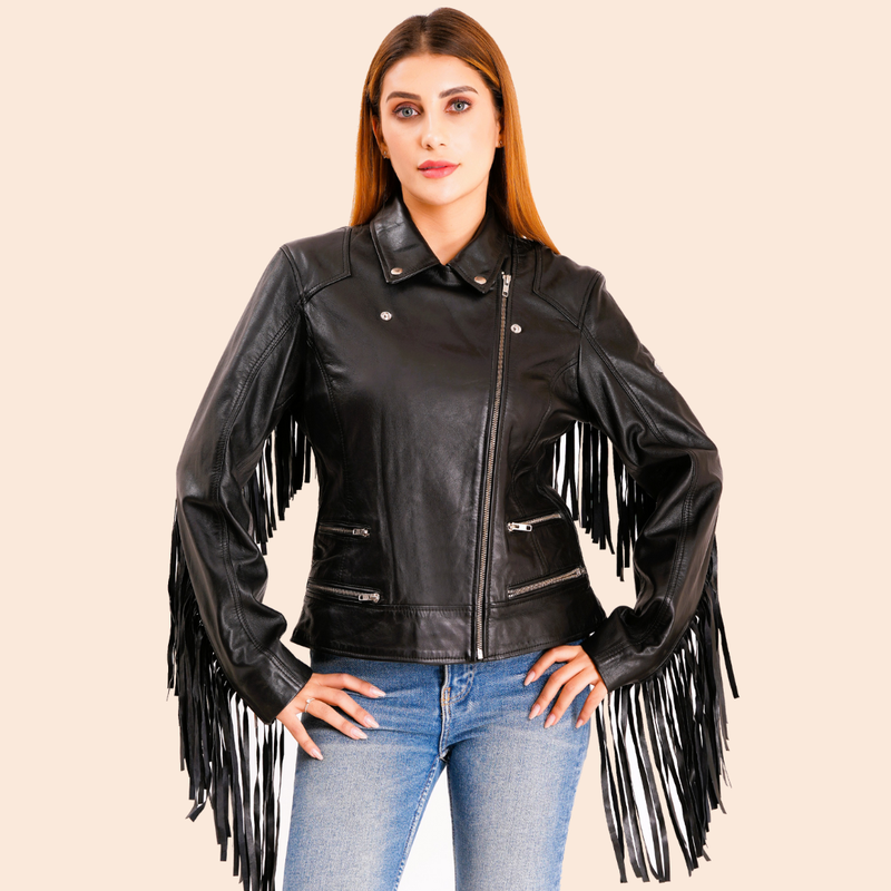 100% Leather Fringes Biker Jacket | WX32