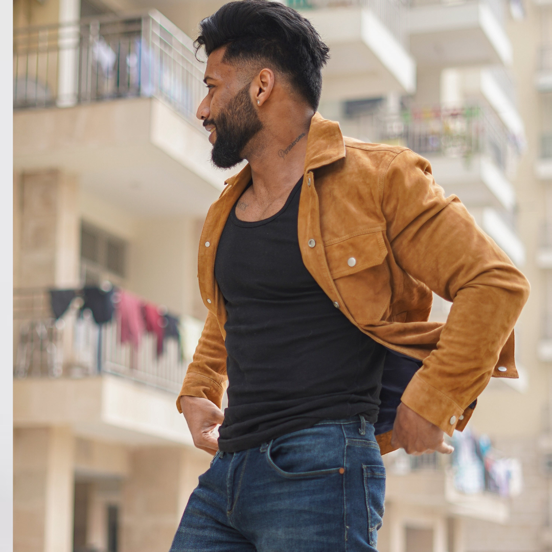 100% Leather Italian suede Trucker Jacket | MX 112