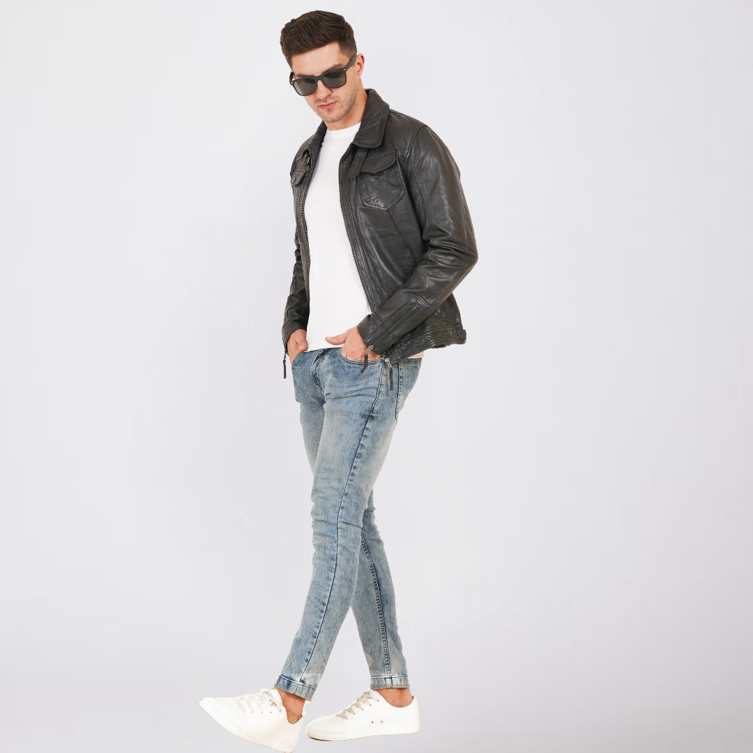 100% HEAVY WASHED SILVY COLLAR JACKET - | MX92
