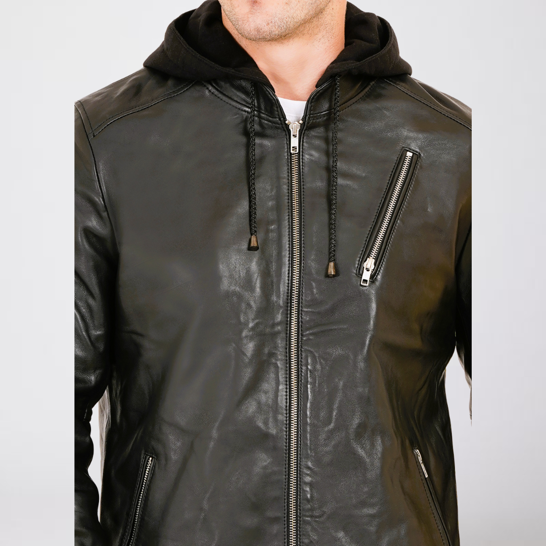 100% LEATHER WITH DETACHABLE HOOD JACEKT MX 45