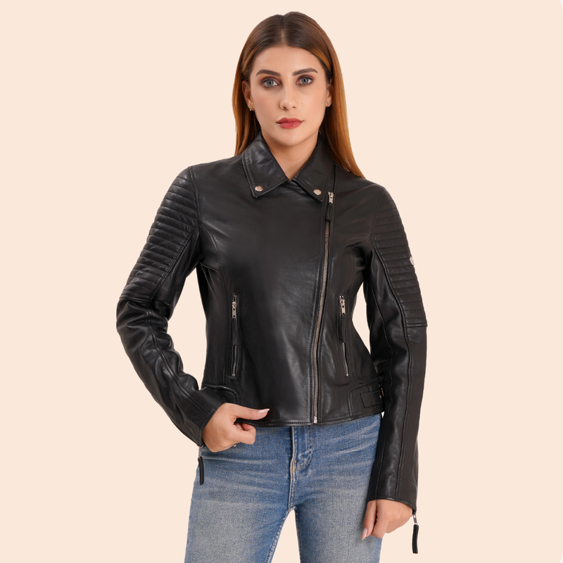 100% Leather Sleeve Padded Biker Jacket | WX34