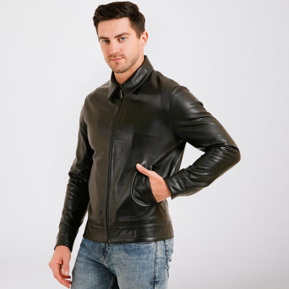 100% LEATHER HARRINGTON COLLAR JACKET MX 58