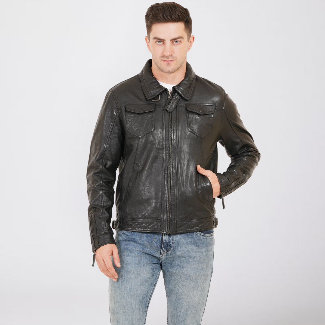 100% HEAVY WASHED SILVY COLLAR JACKET - | MX92