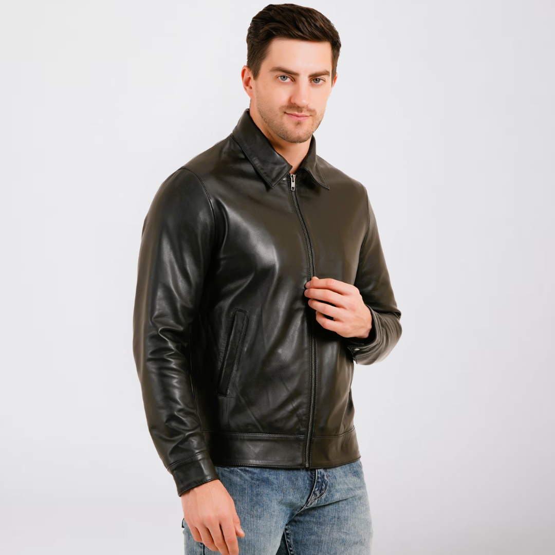 100% LEATHER HARRINGTON COLLAR JACKET MX 58