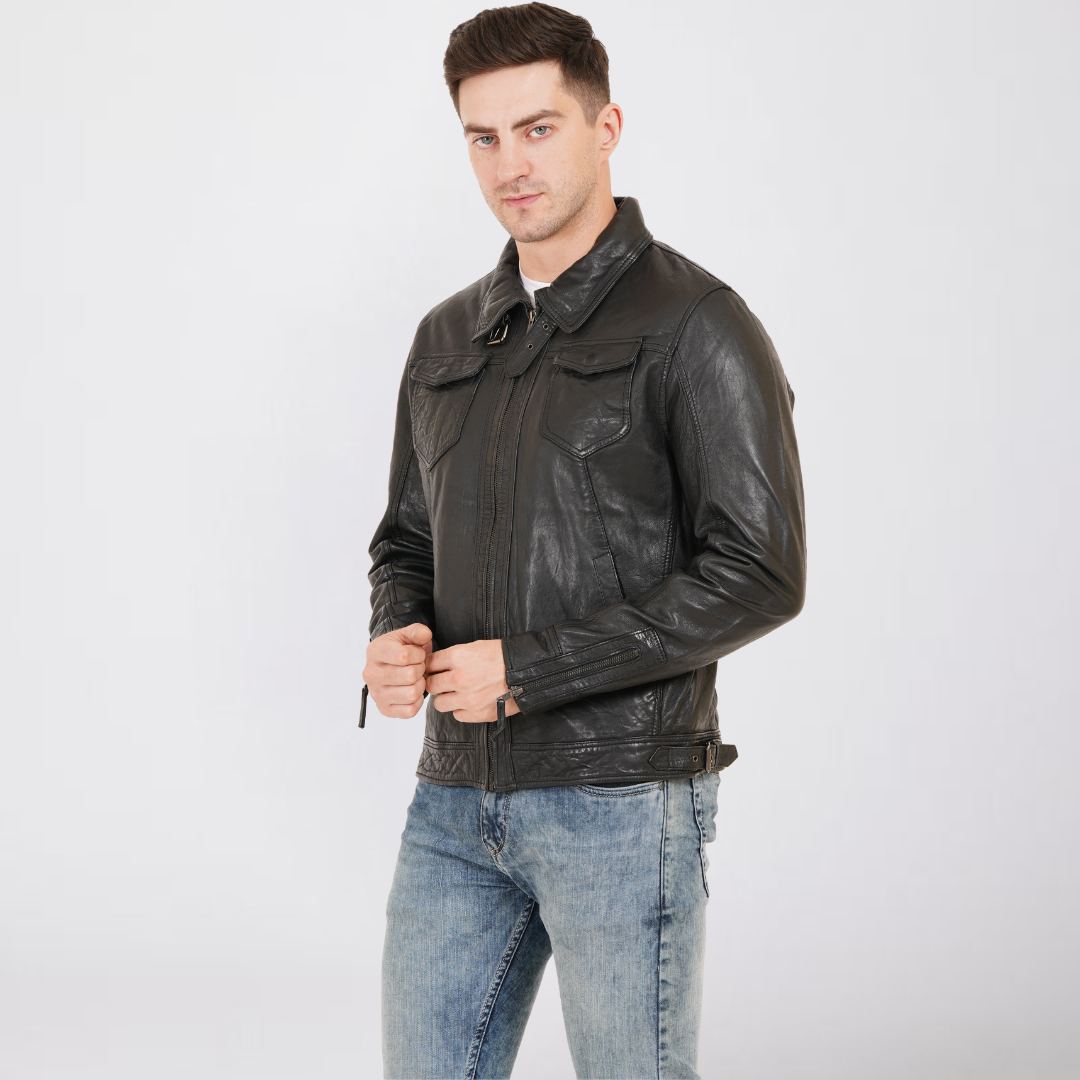 100% HEAVY WASHED SILVY COLLAR JACKET - | MX92
