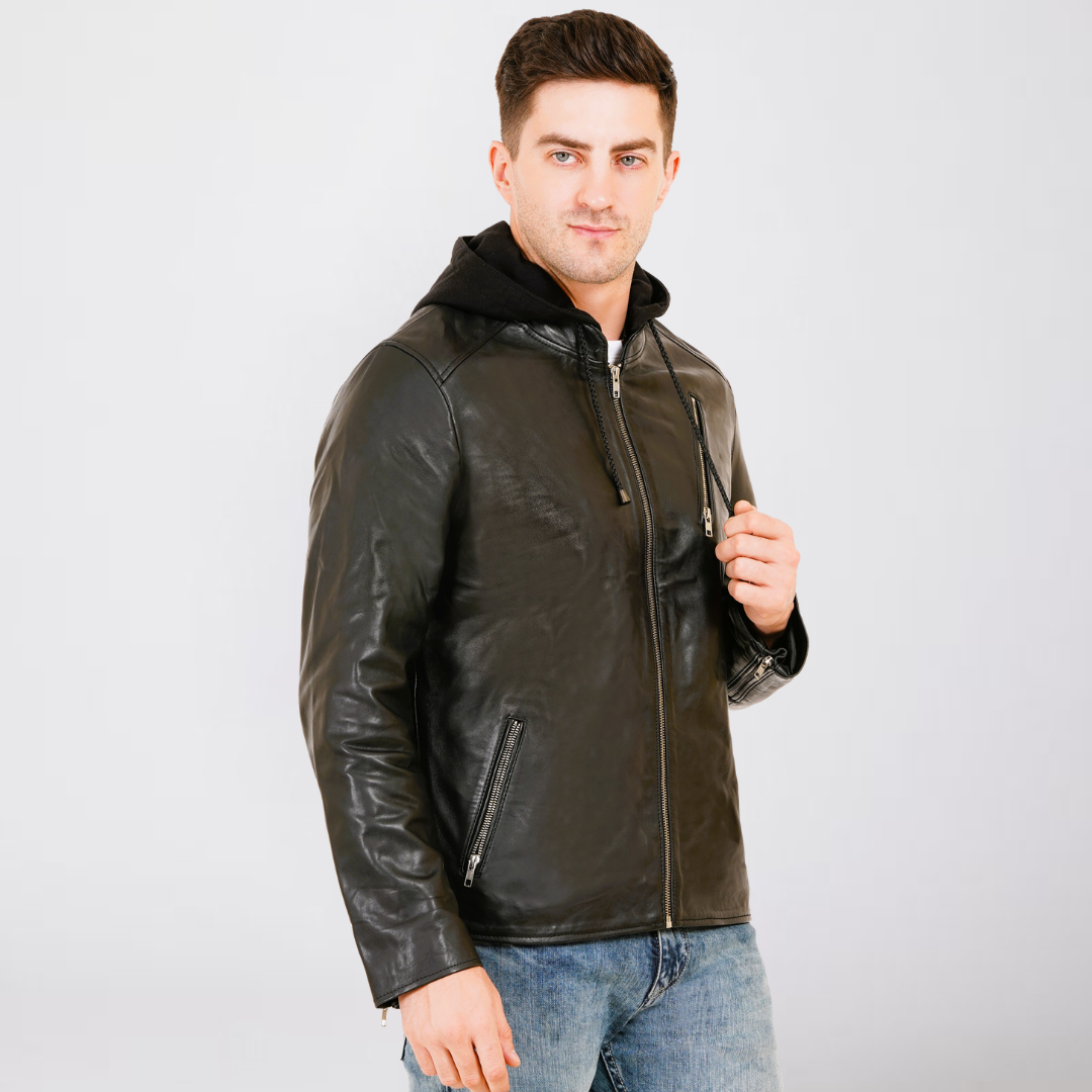 100% LEATHER WITH DETACHABLE HOOD JACEKT MX 45