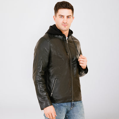 100% LEATHER WITH DETACHABLE HOOD JACEKT MX 45