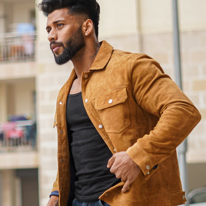 100% Leather Italian suede Trucker Jacket | MX 112