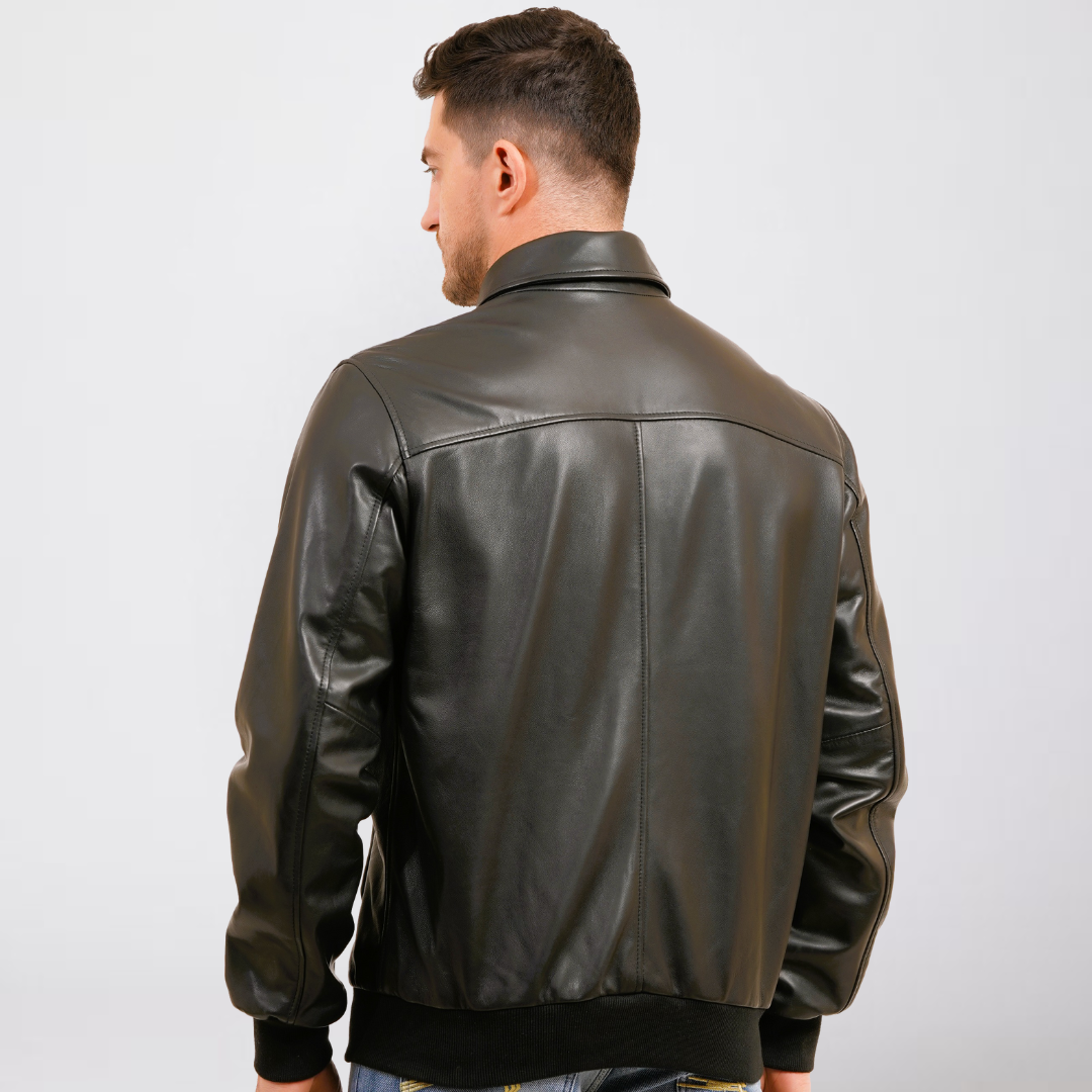 100% WASHED LEATHER COLLAR BOMBOR JACKET  MX 55
