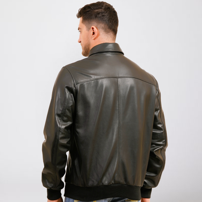 100% WASHED LEATHER COLLAR BOMBOR JACKET  MX 55