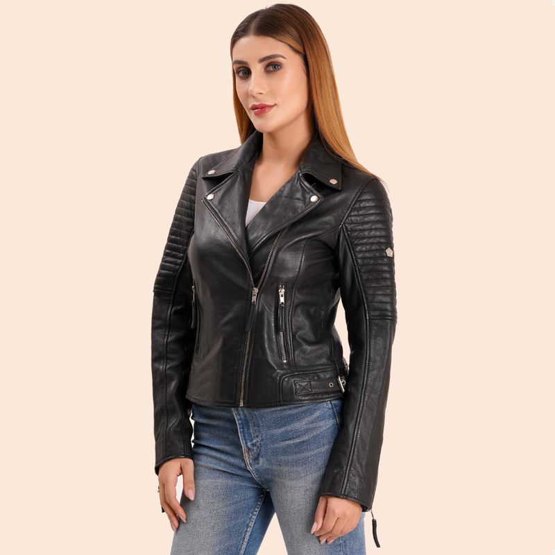 100% Leather Sleeve Padded Biker Jacket | WX34