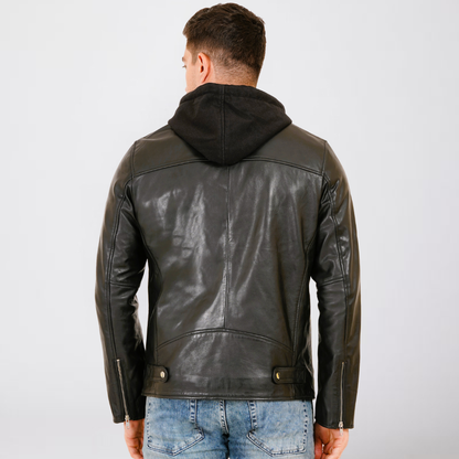 100% LEATHER WITH DETACHABLE HOOD JACEKT MX 45
