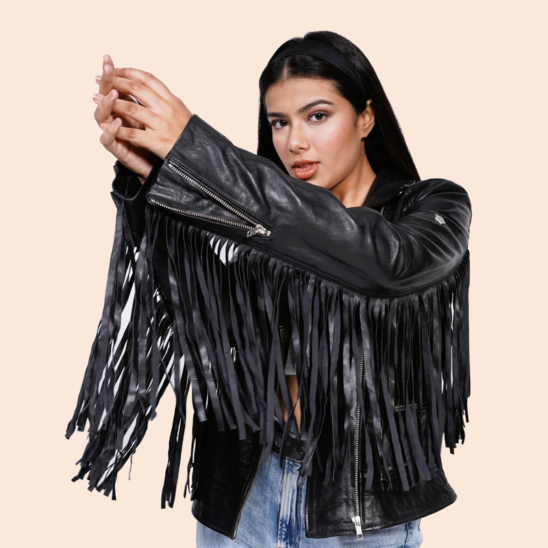 100% Leather Fringes Biker Jacket | WX32