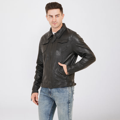 100% HEAVY WASHED SILVY COLLAR JACKET - | MX92