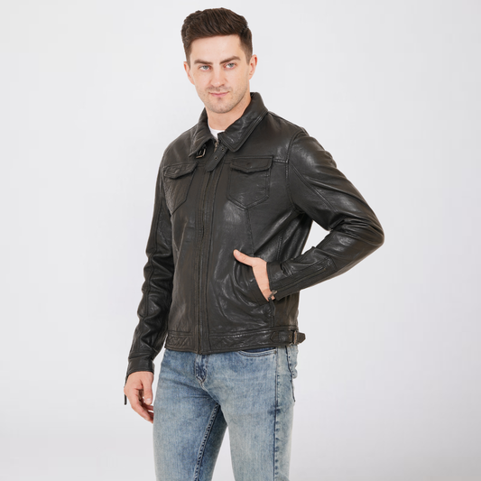 100% HEAVY WASHED SILVY COLLAR JACKET - | MX92
