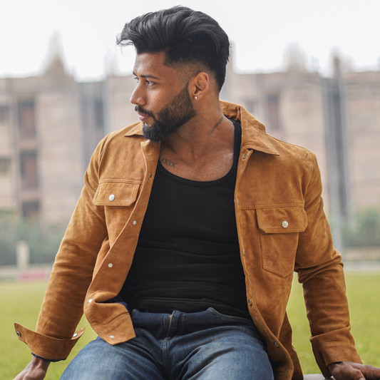 100% Leather Italian suede Trucker Jacket | MX 112