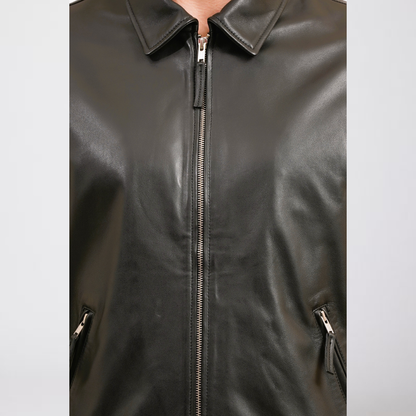 100% WASHED LEATHER COLLAR BOMBOR JACKET  MX 55