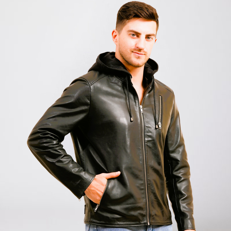 100% LEATHER WITH DETACHABLE HOOD JACEKT MX 45