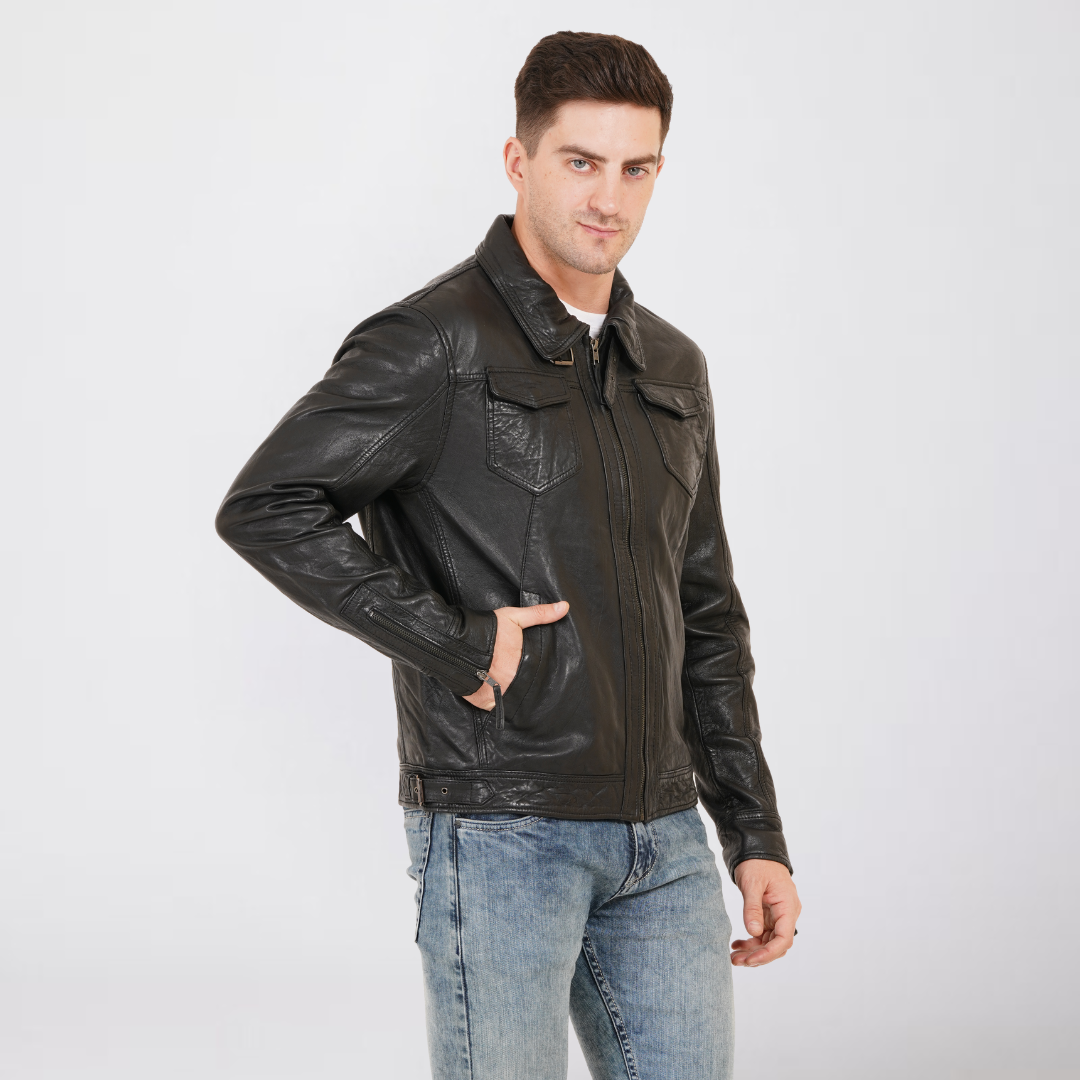 100% HEAVY WASHED SILVY COLLAR JACKET - | MX92