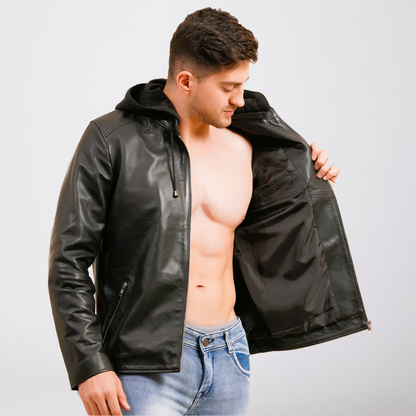 100% LEATHER WITH DETACHABLE HOOD JACEKT MX 45