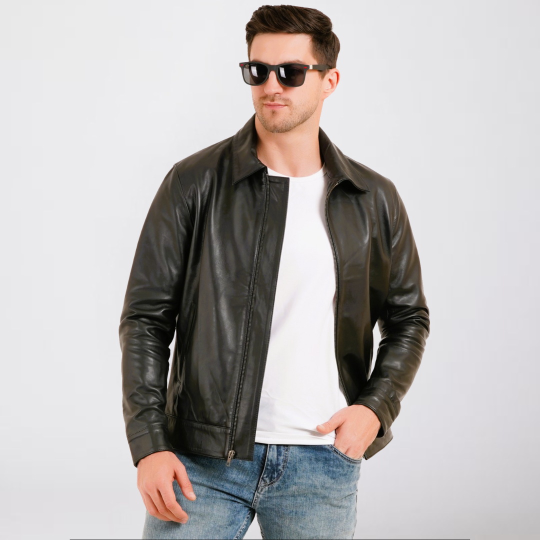 100% LEATHER HARRINGTON COLLAR JACKET MX 58