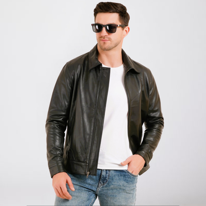 100% LEATHER HARRINGTON COLLAR JACKET MX 58