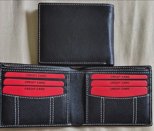 Premium Black Leather Wallet with Contrast Stitching – 6 Card Slots & Sleek Design