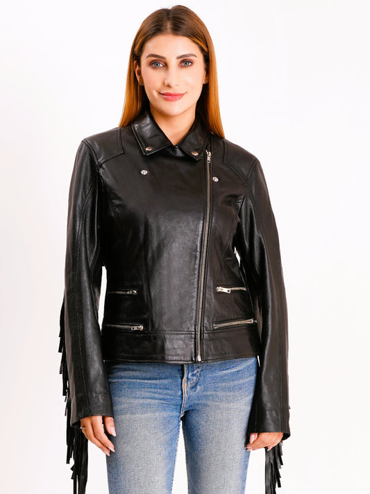 100% Leather Fringes Biker Jacket | WX32